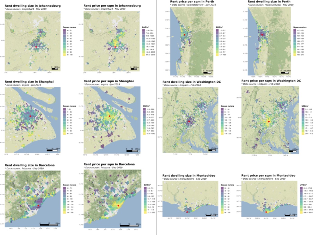 A Gridded Dataset on Densities, Real Estate Prices, Transport, and Land